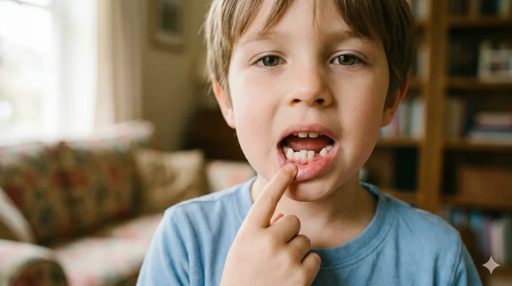 Çocuklarda köpek balığı dişlenmesi: Süt dişi düşmeden alttan gelen kalıcı dişin klinik görünümü - Shark teeth in children: Clinical appearance of a permanent tooth erupting from behind without the baby tooth falling out - Акульи зубы у детей: Клиническая картина прорезывания постоянного зуба до выпадения молочного